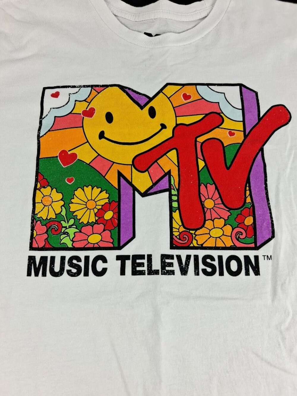 MTV Retro Graphic White T-Shirt Smiley Face Logo Music Television Size Small - Picture 3 of 9